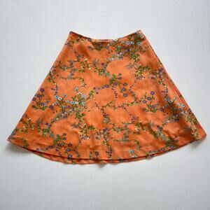 Vtg 70s Orange Floral High Rise A Line Short Skirt Sz 42 / Euro Boho Retro Poly